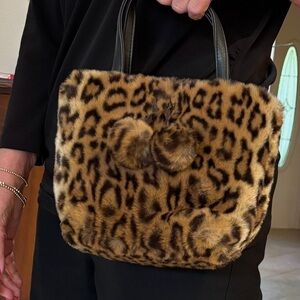 Leopard Print Faux Fur Tote Bag
